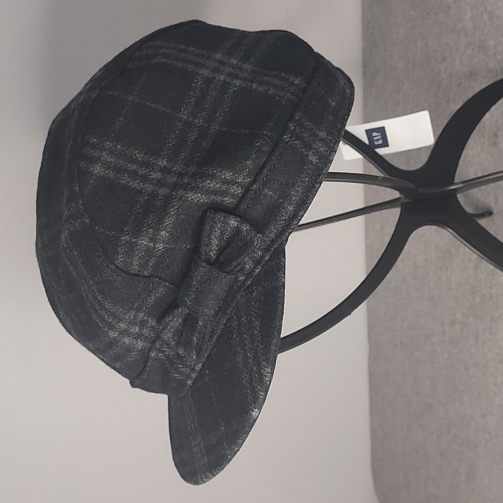 Gap Black Grey Plaid w/ Bow Newsboy Cap Wool Blend Hat Size M/L NWT